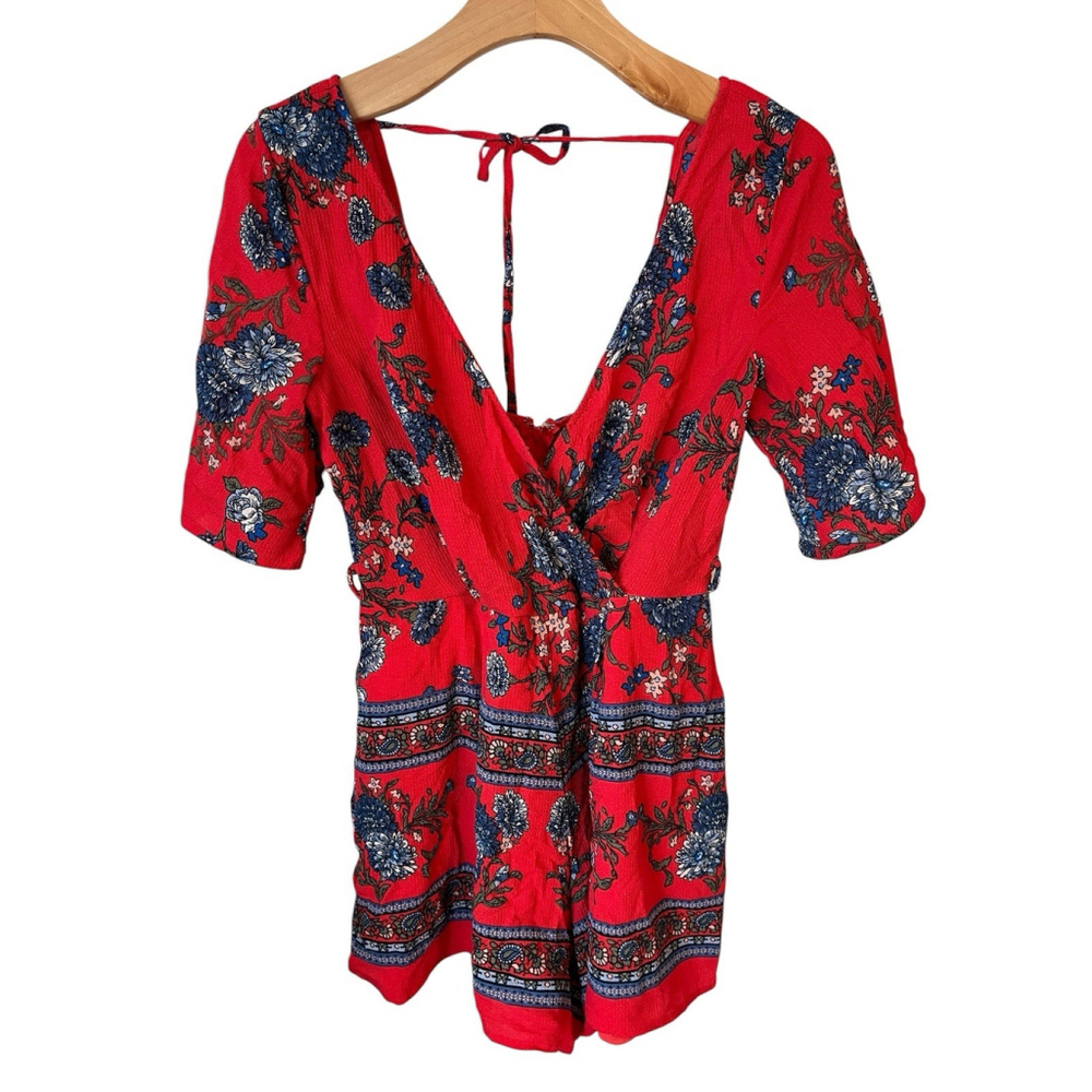 Trixxi Romper Womens Size Small Red Blue Short Sleeve